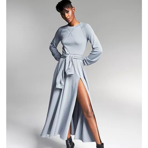 New Zerina Akers For Bar III Solid Grey Long Sleeve Maxi Dress Medium - Picture 1 of 8